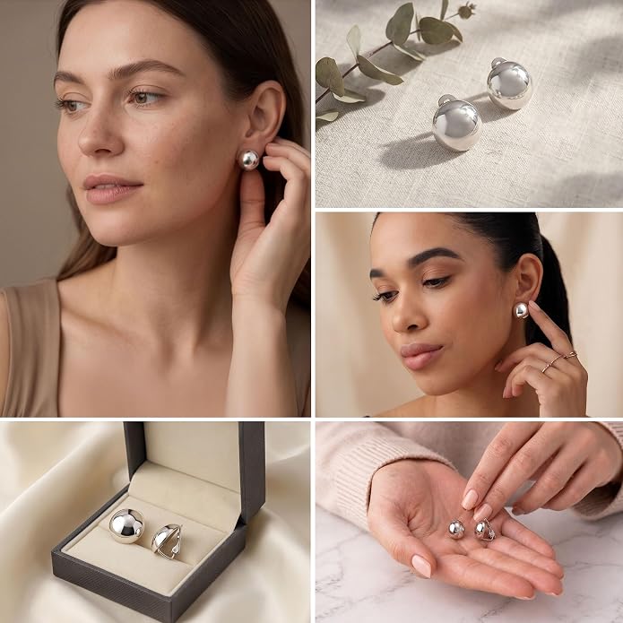 LeCalla 925 Sterling Silver Small Medium Clip On Earrings Non-Pierced Clip-On Stud Earring for Teen Women
