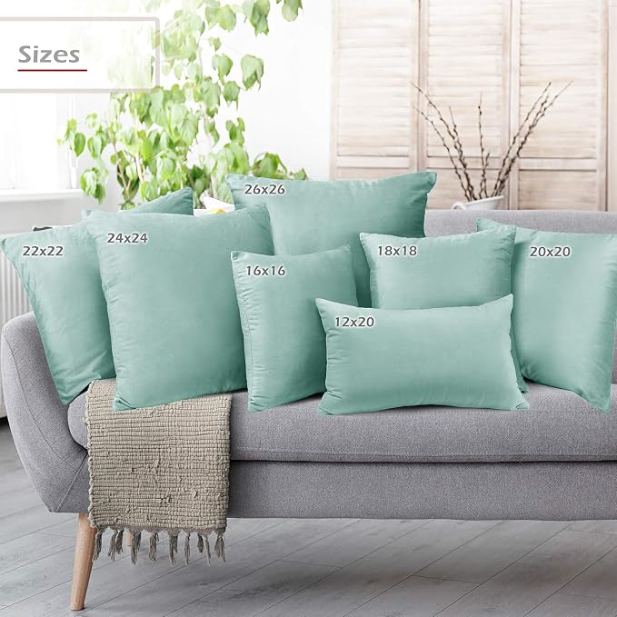 Nestl Throw Euro Pillow Covers, Cozy Velvet Decorative Pillow Covers 26 x 26 Inches, Soft Solid Couch Pillow Case for Sofa, Bed and Car, Set of 2 - Aqua Light Blue