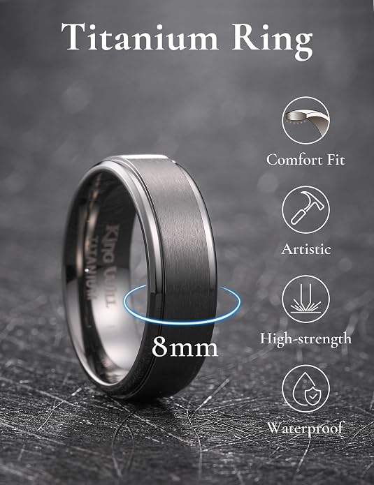 King Will Titanium Wedding Band for Men Women- 3-10mm Width Black/Sliver/Gold High Purity Titanium Promise Wedding Ring Comfort Fit for Daily Wear Size 6-14