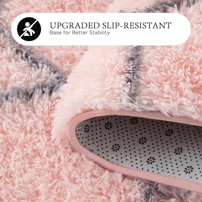 Fluffy Rug for Living Room, Soft Modern 8x10 Pink and Grey Shag Area Rugs | Non Slip Pink Carpet for Bedroom, Home Decor Aesthetic, Washable Large Fuzzy Plush Floor Mat for Nursery Teen Dorm