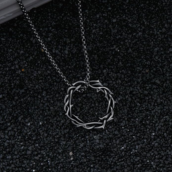 Crown of Thorns Necklace for Men 925 Sterling Silver Nail Cross Necklace Pendant Religious Christian Jewelry Valentines Day Gifts for Men