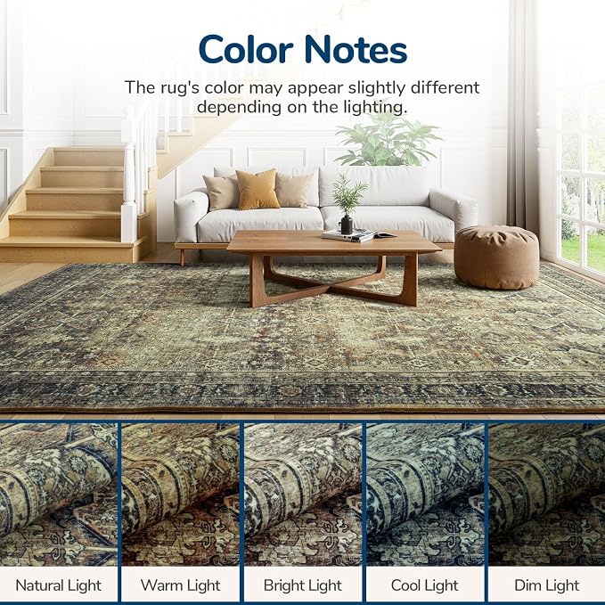 Lessymo 5x7 Washable Area Rug with Non Slip Backing,Soft Boho Indoor Carpets for Living Room Bedroom Nursery, Kid and Pet Friendly, Dark Brow