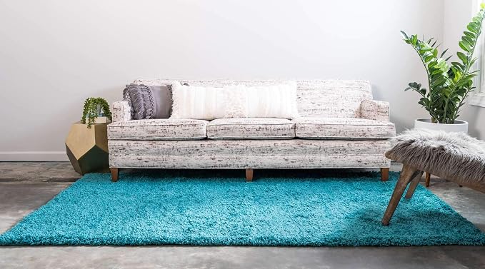 Unique Loom Solid Shag Collection Area Rug (2' 2" x 3' 1" Rectangle, Deep Aqua Blue)