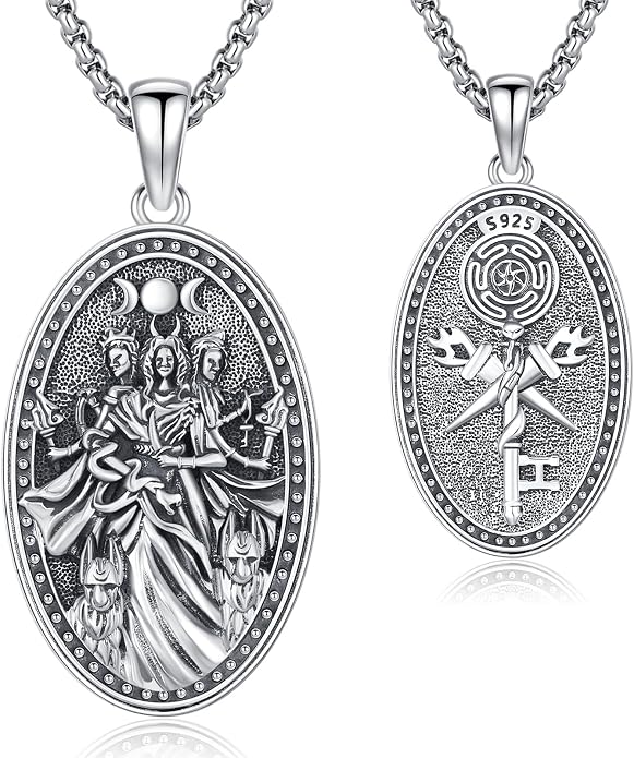 Hecate Wiccan Triple Moon Goddess Necklace Tetragrammaton Nudo De Bruja Plata 925 Original Sterling Silver Cat Moon Pendant Hekate Witch Necklace Amulet Witchy Jewelry Gifts for Women Men