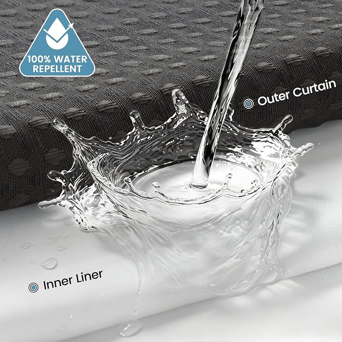 EUTXL Heavyweight Charcoal Grey Long No Hook Shower Curtain with Snap in Liner,256GSM Waffle Weave Shower Curtains for Bathroom,71W x 86H