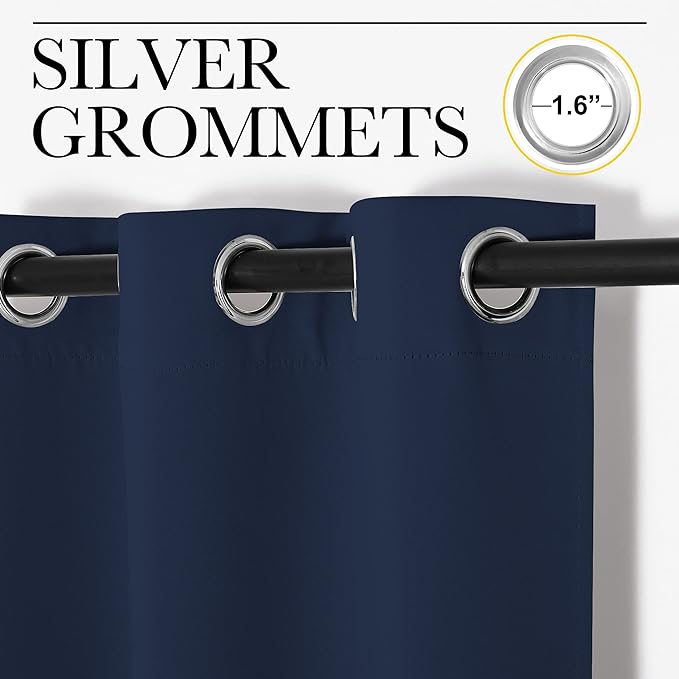 NICETOWN Bedroom Blackout Curtains Panels, 1 Pair, 55 inches by 92 Inch, Navy, Triple Weave Energy Saving Thermal Insulated Solid Grommet Blackout Draperies for Patio