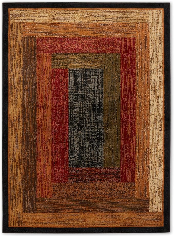Home Dynamix Vega Modern Area Rug, Geometric Black/Brown/Red 5'2"X7'2"