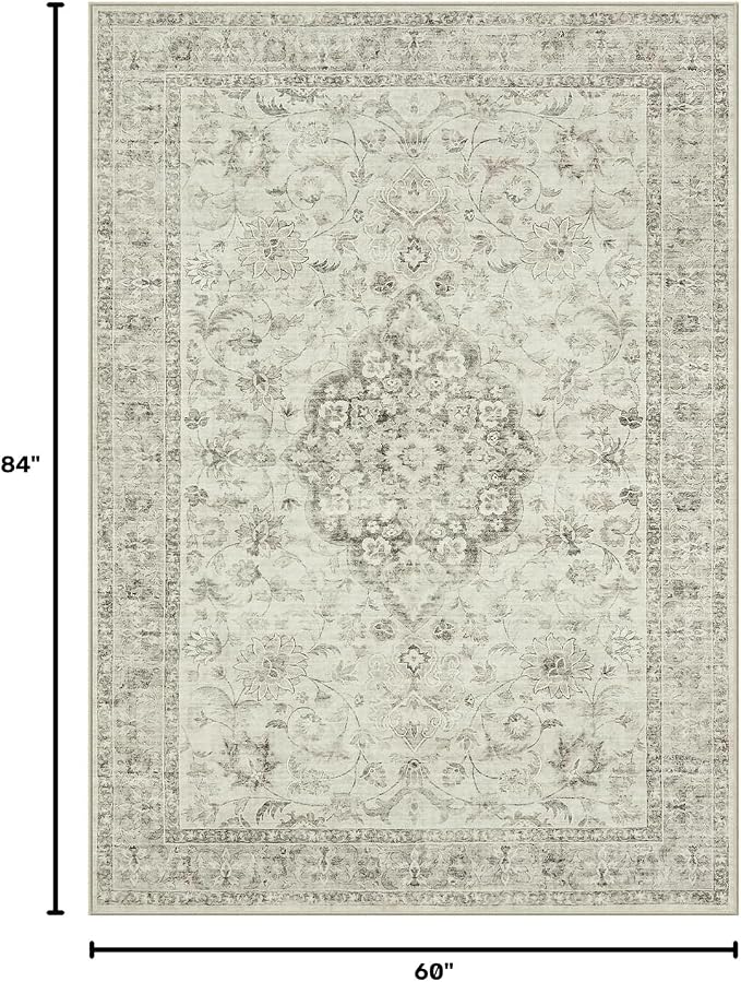 LIVEBOX Washable Area Rug 5x7 Rugs for Living Room Bedroom, Non-Slip Boho Indoor Carpet for Dining Room Office, Low-Pile Farmhouse Soft Carpets for Kids Nursery Room Playroom, Taupe