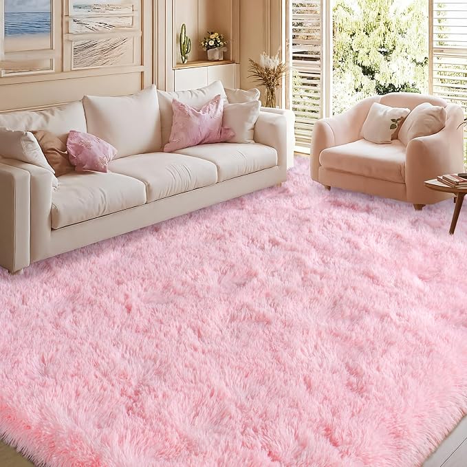 qulint 10x14 Area Rugs for Living Room, Large Fluffy Pink Rugs for Bedroom Girls Soft Shag Shaggy Modern Carpet, Fuzzy Alfombra for Dorm Room Kid Room Playroom Home Decor (10ft x 14ft, Pink)