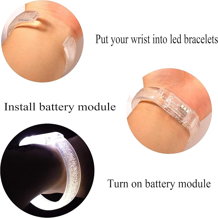 LED Light up Bracelets, White Glow Wristbands Party Favors Toys Supplies for Birthday, Halloween, Carnivals Parties, Clear Case 50 Pack