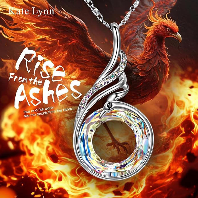 Kate Lynn "Rise From the Ashes Phoenix Necklace Made with Crystals from Austria, 18"+2" Necklace, Packaged with Jewelry Box, Birthday Gift for Women, Symbol of Luck and Renewal