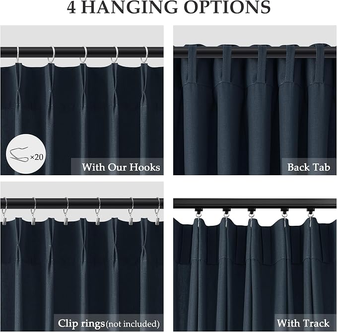 Aersas Vintage Blue Pinch Pleat Linen Curtains 84 Inches Long 2 Panels Living Room Curtain Pleated Semi Sheer Light Filtering Back Tab Rod Pocket Drapes for Bedroom Sky Nursery Baby Kids Room 40x84