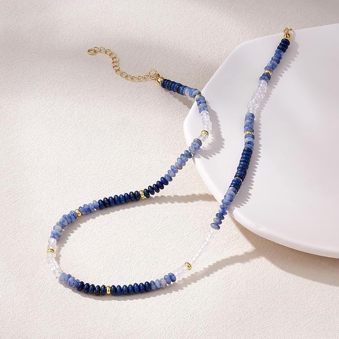 KELORIS PATH Beaded Necklace for Women, Colorful Gemstone Boho Bead Choker for Beach, Trendy Summer Natural Stone Jewelry Gifts