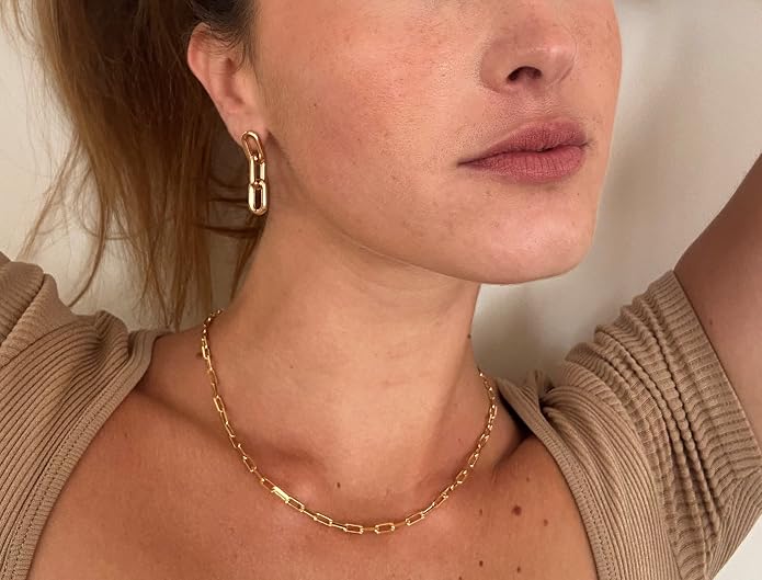 Barzel 18K Gold Plated Paperclip Necklace Chain 4MM - Made In Brazil