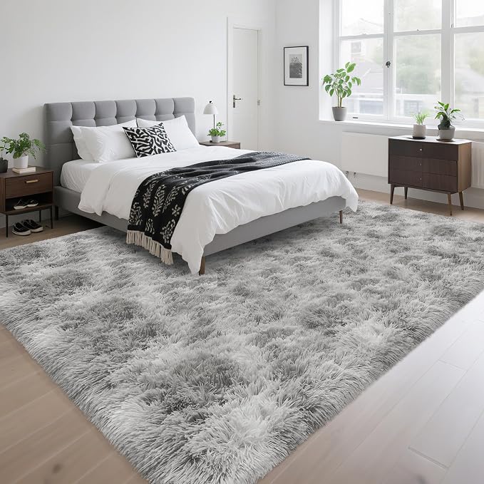 Fluffy 6x9 Grey Rugs for Bedroom Living Room Gray Area Rugs Soft Shag Shaggy Fuzzy Carpets for Boys and Girls Room Kids Dorm Home Decor