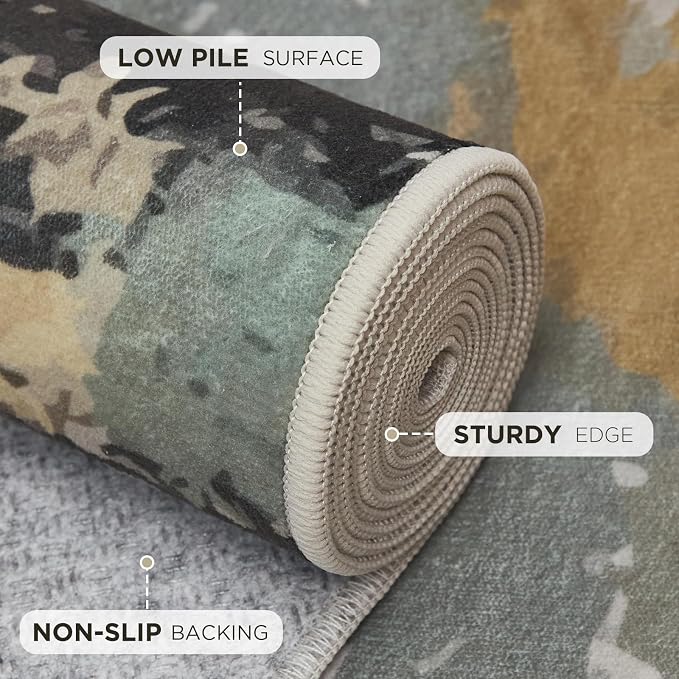 Joydeco 2x6 Washable Runner Rug for Hallway, Modern Abstract Non-Slip Soft Rugs, Low Pile Carpet for Entryway, Bedroom, Kitchen, Laundry, White &Beige & Dark Gray