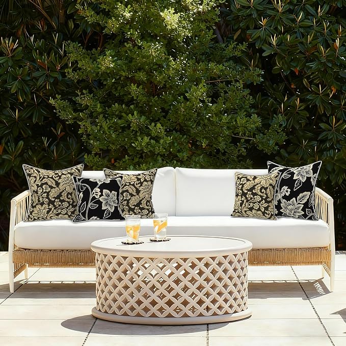 LVTXIII Set of 2 Patio Throw Pillows Waterproof 16"x16" Fade Resistant Outdoor Throw Pillows with Inserts, Fluffy Decorative Garden Toss Pillow Cushions for Home Patio Coach Sofa Use, Jacobean Black
