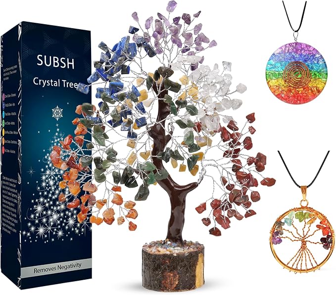 Seven Chakra Natural Stone Money Tree | Tree of Life | Energy Healing Stones | Feng Shui Bonsai | Reiki Crystal Healing | Good Luck | Chakra Tree | Spiritual | Crystal Gifts | Office Home Decor