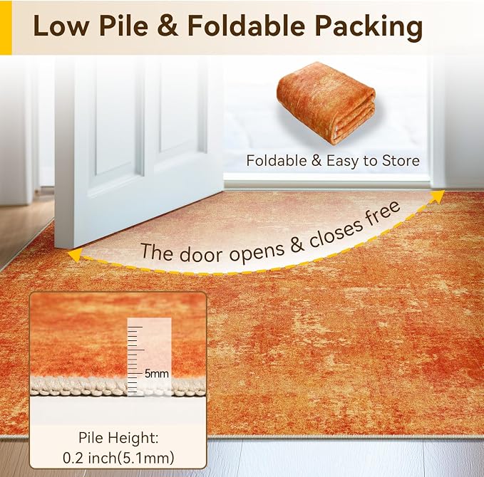 RELEANY Washable Area Rugs 9'x12' Non-Slip Modern Abstract Soft for Living Room Entryway Bedroom Kitchen, Print Pattern, Orange