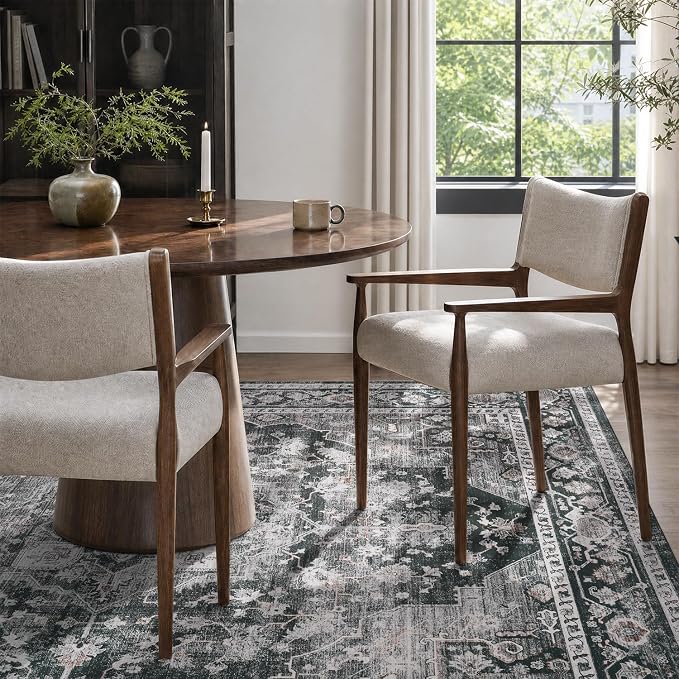 AMOAMI-Area Rug 8X10 Rugs for Living Room-Vintage Soft Black Rugs for Bedroom-Non Slip Carpet-Washable Rug for Dining Room Living Room Bedroom Office Under Table Dark Grey & Black