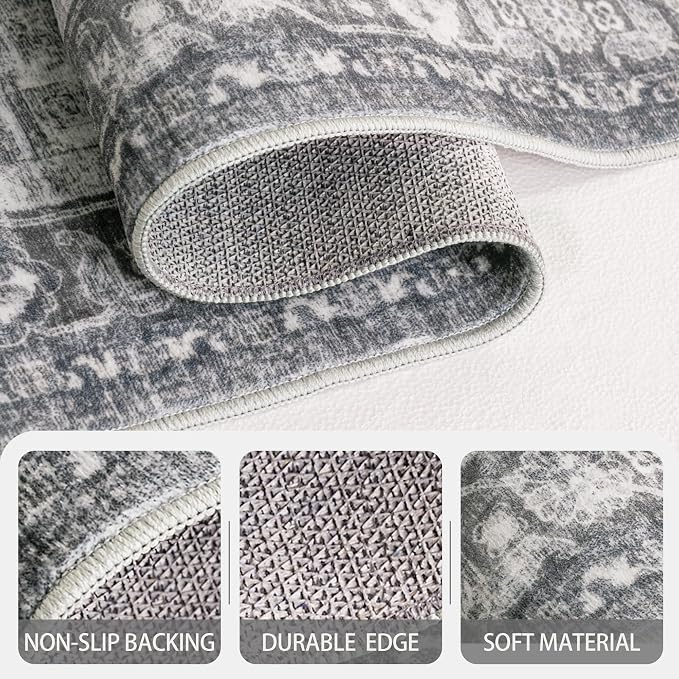 Large Area Rug 10x14, Soft Non Slip Low Pile Washable Rug, Boho Modern Area Rug for Living Room, Bedroom, Dining Room, Distressed Grey