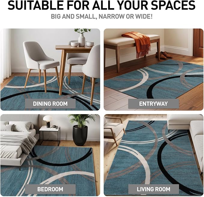 Rugshop Wavy Circles Modern Fade-Resistant Area Rug Blue 6'6" x 9'
