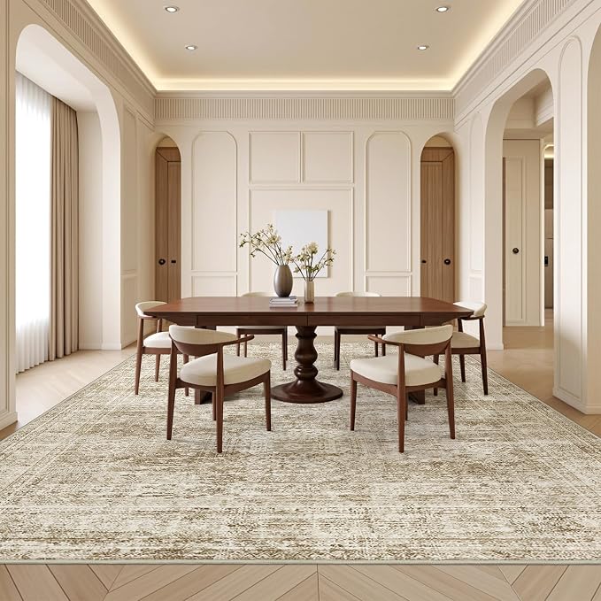 8x10 Area Rugs for Living Room,Large Washable Rug,Brown | Rugs for Bedroom,Dining Room,Office,Low Pile,Soft, Neutral Rug,Stain Resistant Indoor Carpet,Non Slip,Home Decor