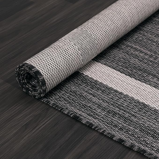 Luul Home Bordered Outdoor Rug 6x9 Washable Outside Carpet for Indoor Patio Porch Waterproof Easy Cleaning Non Shedding Area Rugs Gray 6 x 9