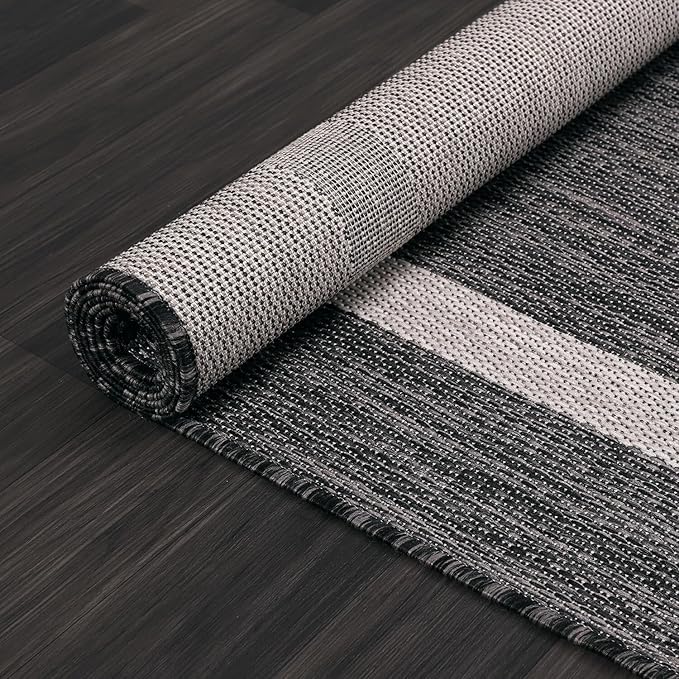 Luul Home Bordered Outdoor Rug 9x12 Washable Outside Carpet for Indoor Patio Porch Waterproof Easy Cleaning Non Shedding Area Rugs Gray 9 x 12