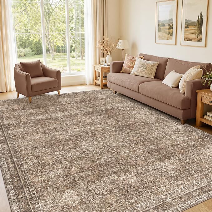 Sasttie 6x9 Area Rugs, Ultra-Soft Washable Rug, Low Pile Foldable Thin Carpets with Non-Slip Backing, Skin-Friendly Stain Resistant Carpet for Living Room, Bedroom, Kitchen, Dorm, 6x9, Dark Brown