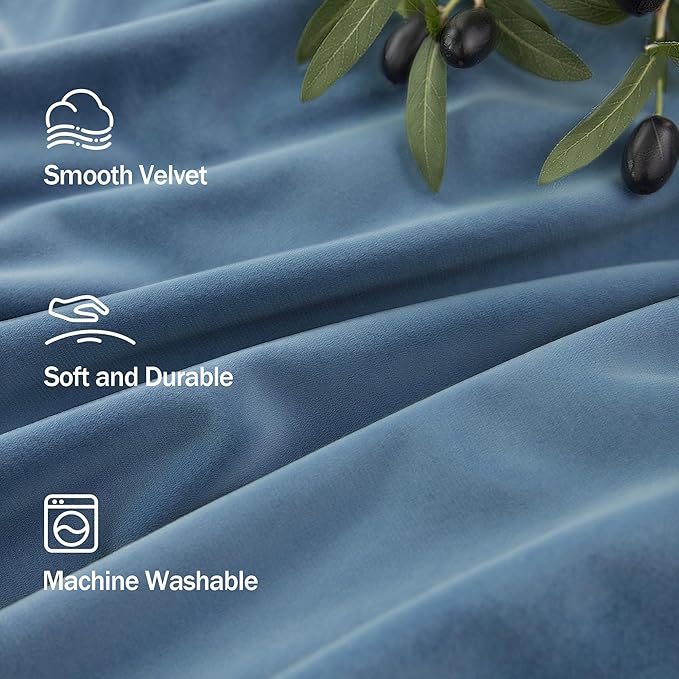 Pitalk Light Blue Velvet Curtains 63 Inch Length for Boys Bedroom Kids Nursery Coastal Elegant Decor Texture Room Darkening Thermal Stone Vintage Blue Curtain for Office Kitchen Study Room 2 Panel Set