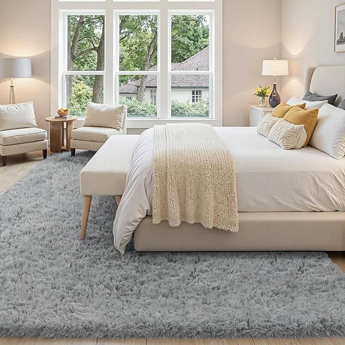 6x9 Area Rug for Living Room, Ultra Soft Fluffy Shag Rugs for Bedroom, Non-Slip Large Fuzzy Plush Rug Indoor Floor Carpet for Nursery Kids Office Dorm Modern Decor, Light Gray