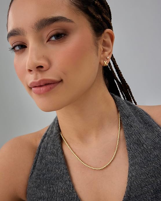 PAVOI 14K Gold Plated Small Bead Ball Chain Necklace for Women - Adjustable Dainty Gold Beaded Necklace - Trendy Choker Chain Layering Jewelry