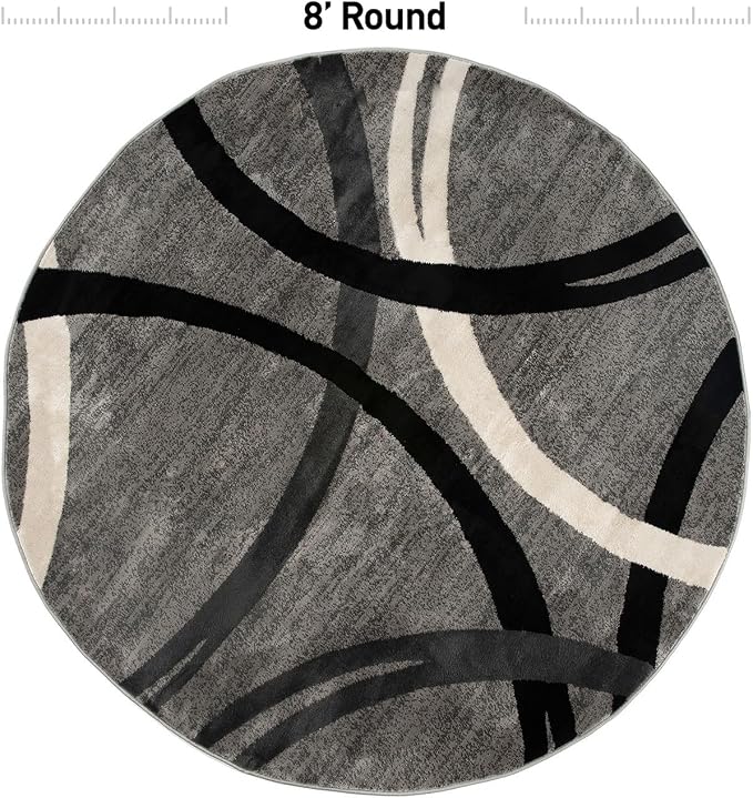 Rugshop Wavy Circles Jute Backing Living Room Dining Room Round Rug Gray 8'
