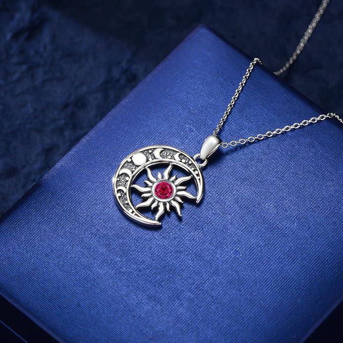 Sun and Moon Necklace 925 Sterling Silver Sun Moon Pendant Gemstone Jewelry Gifts for Women