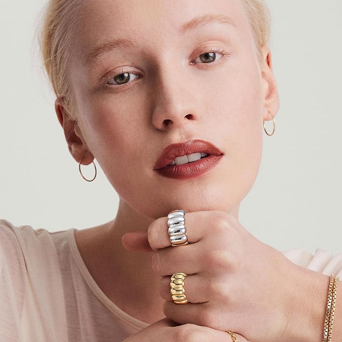 Gold Cross Statement Rings for Women 14K Gold Silver Tone Non Tarnish Cute Band High Polished Smooth Comfort Fit Size 5-10