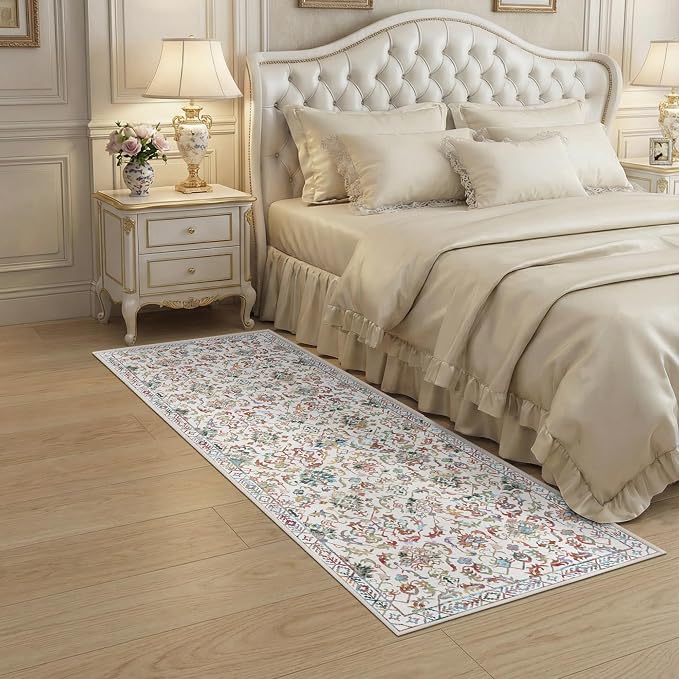 Colorful 2x6 Runner Rug for Hallways Bed Side Kitchen, Boho Washable Low-Pile Floor Entryway Long Bathroom Mat, Non-Slip Laundry Room Washstand Front Carpet 24x72 Inch
