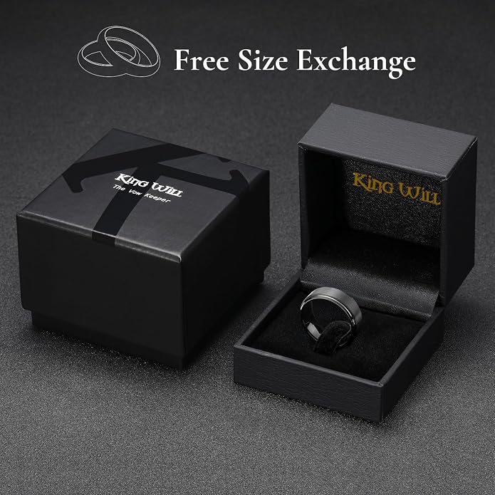 King Will Classic Tungsten Wedding Band for Men, 6/7/8/9/10mm Widths, Polished Finish Step Edge Matte Rings Comfort Fit