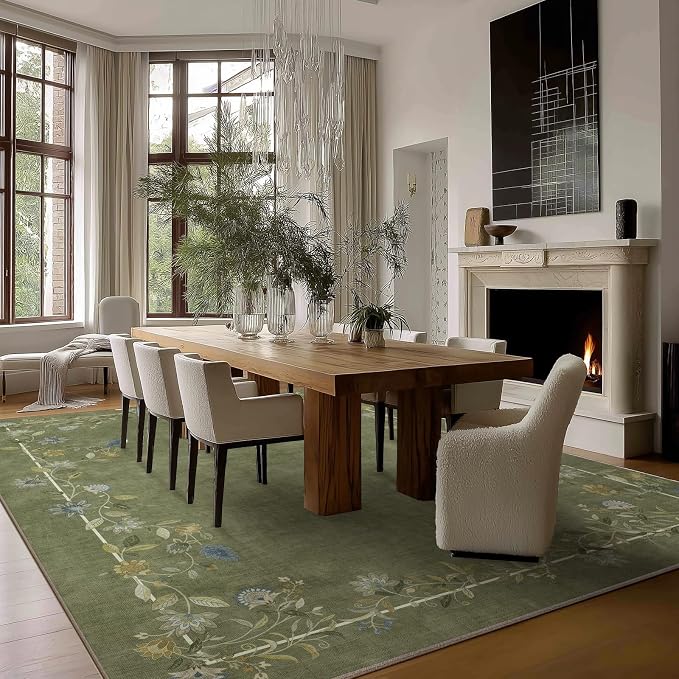 Area Rugs 9x12 Living Room: Washable Rug Stain Resistant Non Slip Low Pile Ultra Soft Faux Wool Lightweight Large Rugs for Bedroom Dining Room Under Table Rug Farmhouse Home Office Nursery Indoor