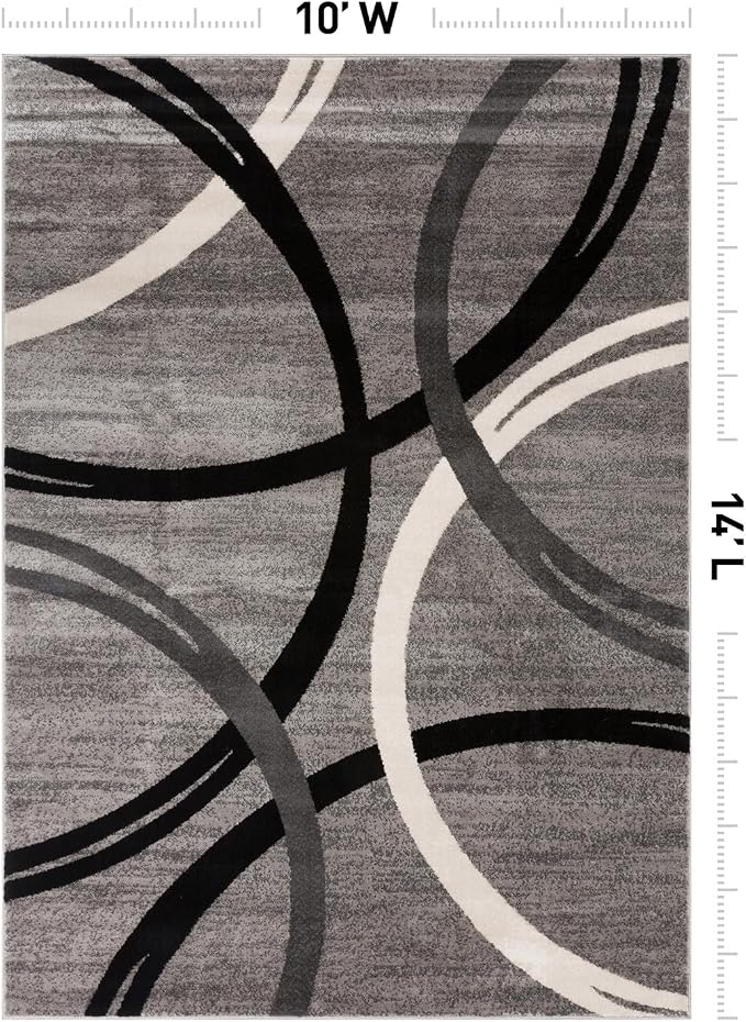 Rugshop Wavy Circles Non-Shedding Living Room Area Rug Gray 10' x 14'