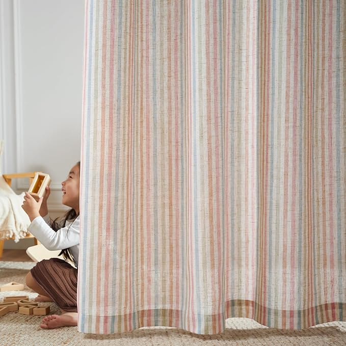 jinchan Linen Curtains 84 inch Candy Stripe for Kids Room Back Tab 2 Panels | Kids Curtains for Living Room Baby Girls Room,Ticking Stripe,Nursery Drapes, Window Treatments,Cottagecore,Light Filtering