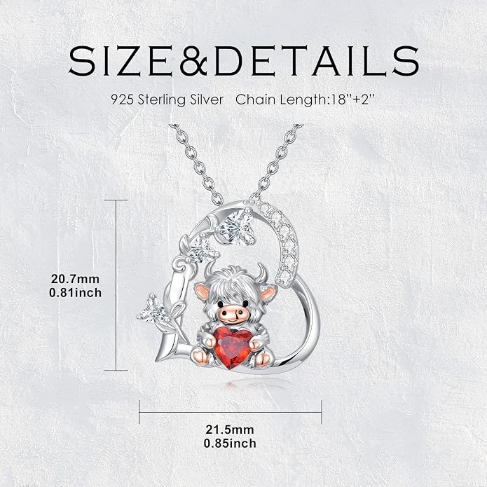 PELOVNY Teddy Bear Necklace for Women 925 Sterling Silver Bear/Highland Cow/Fox/Cat/Axolotl Birthstone Necklace Christmas Birthday Jewelry Gifts for Mom Daughter Wife Sister