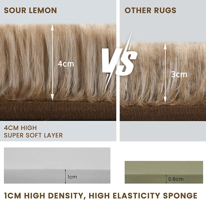 Sour Lemon 10x14 Area Rugs for Bedroom Living Room, Large Fluffy Shag Rug | Shaggy Carpet, Soft Plush Furry Bedside Rugs, Anti Slip, Washable Area Modern Rugs Floor Mat for Kids Girls Boys Living Room