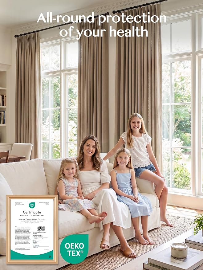 Liz Pinch Pleated Linen Curtains Light Filtering Curtains for Living Room, Farmhouse Window Curtains for Bedroom, Modern Drapes with Hooks and Rings, 90 Inches Long, Taupe Grey, 2 Panels Set