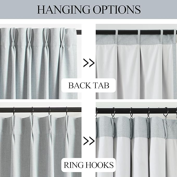 Vision Home Blue Gray Pinch Pleated Full Blackout Curtains Linen Blended Room Darkening Curtains 120 inch for Living Room Bedroom Thermal Insulated Pinch Pleat Drapes with Hooks 10ft 40" Wx120 Lx2