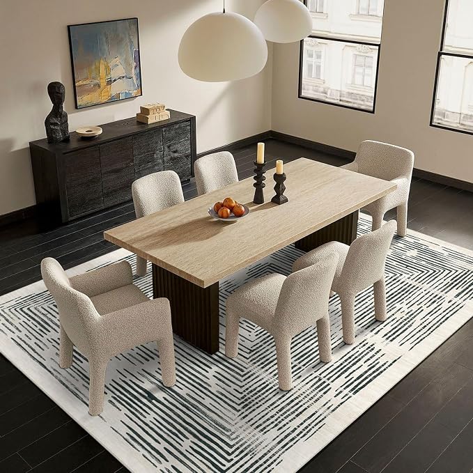 BLISSA Washable 5x8 Area Rug - Soft Modern Throw Rugs for Living Room Non-Slip Ultra-Thin Black White Lines Borderd Abstract Carpet for Bedroom Dining Room Rugs for Under Table Nursery Room Decor
