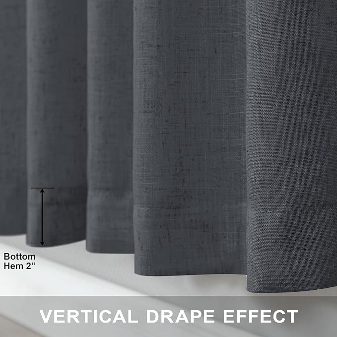 Grey Curtains for Living Room 96 Inches Long 2 Panels Back Tab Light Filtering Linen Semi Sheer Modern Farmhouse 8ft Curtain Drapes for Bedroom Home Office Ceiling to Floor Length Charcoal Dark Gray