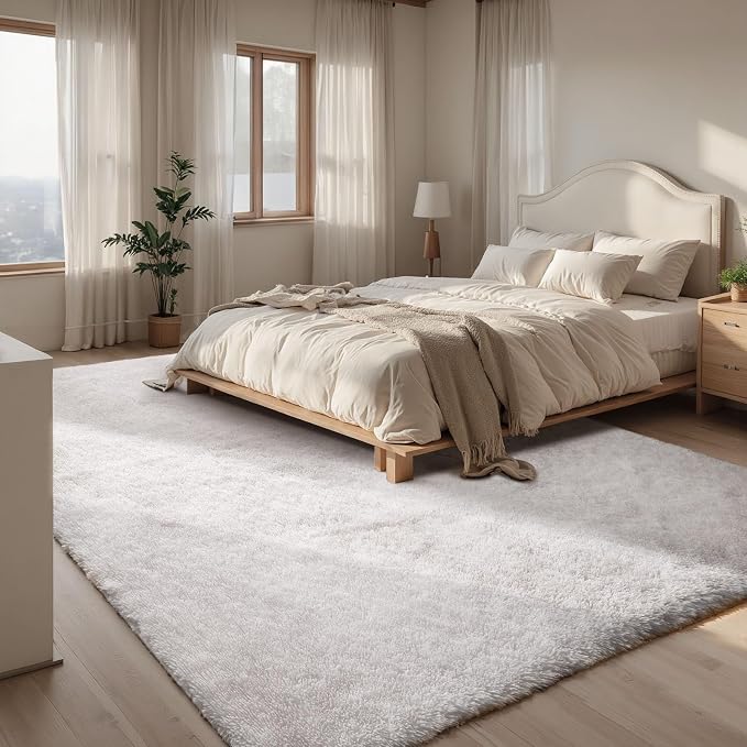 Sour Lemon Area Rugs 9x12 Living Room Bedroom, Large Fluffy Shag Ivory | Shaggy Carpet, Soft Plush Furry Bedside Rugs, Anti Slip, Washable Area Modern Rugs Floor Mat for Kids Girls Boys Living Room