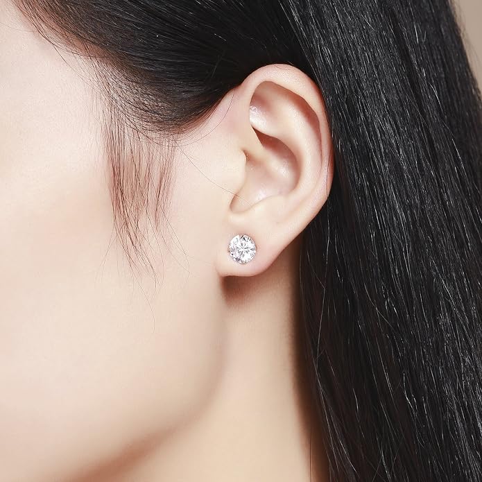SBLING Platinum Plated Sterling Silver Stud Earrings Made with Austrian Crystals