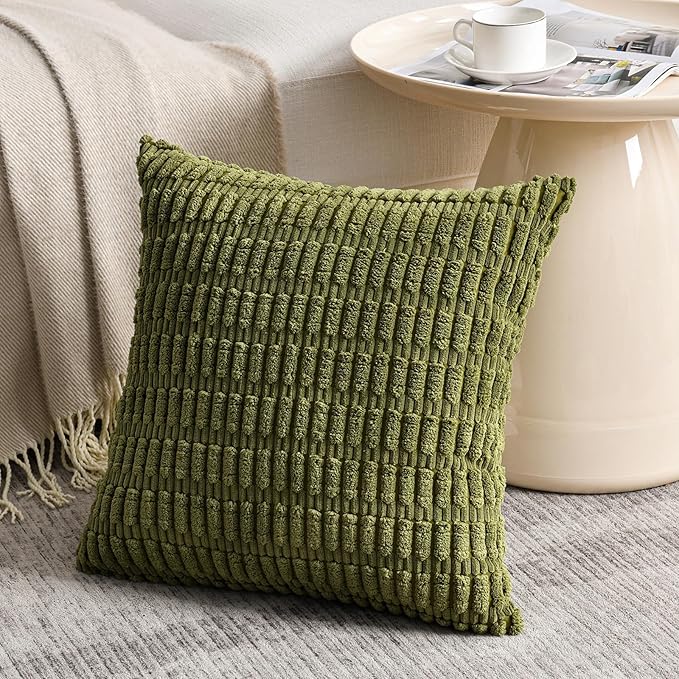 Fancy Homi 4 Packs Decorative Throw Pillow Covers for Living Room Couch Bed, Modern Farmhouse Boho Home Décor Accent Cushion Case, 24" x 24", Moss Green